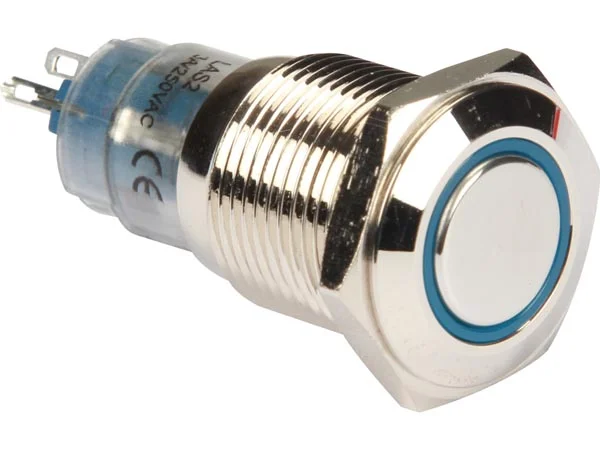 Round Metal Push Button Spdt 1no 1nc - Blue Ring