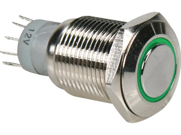 Round Metal Push Button Spdt 1no 1nc - Green Ring