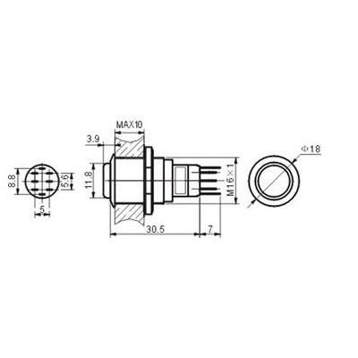Interruptor Pulsador Met&aacute;lico Alto Spdt 1no 1nc