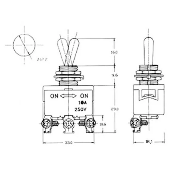 Maxi Toggle Switch Spdt (On)-Off-(On) 10a/250v