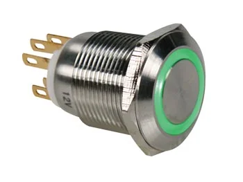 Pulsador de Acero Con Anillo Luminoso Verde