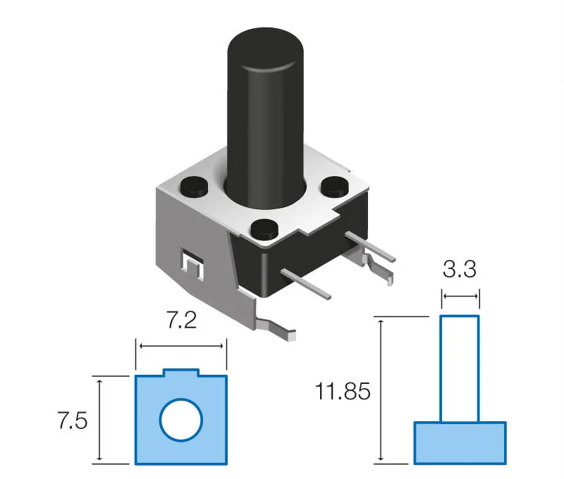 Pulsador De Tato Mini Horizontal 4 Pinos 9Mm