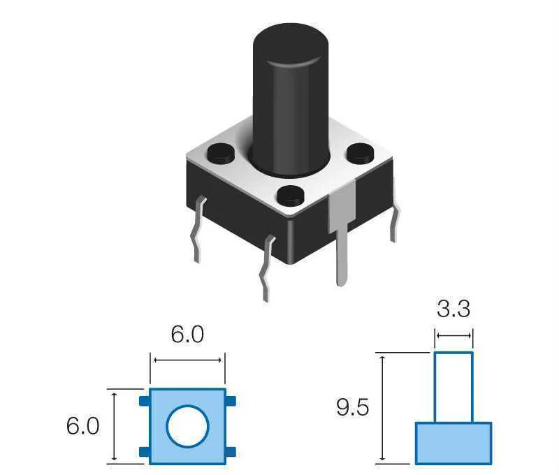 Interruptor Mini Pulsador Preto 6Mm