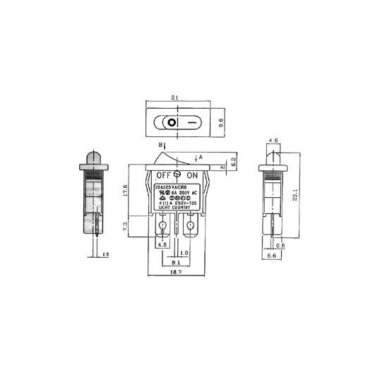 Power Rocker Switch 6a-250v Spst On-Off - Red Cap