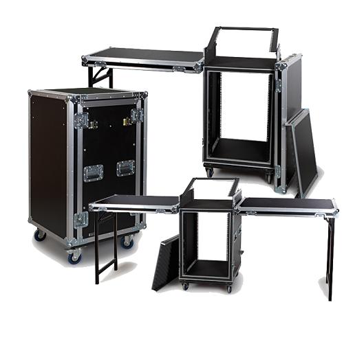 M&oacute;vel Rack Flight Case 19" Antishock 16 (Frontal) e 9 U (Suporte). Convert&iacute;vel em Mesa. com Suporte 