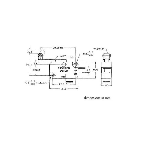 Microswitch 12a  Actuador Longo  Roller