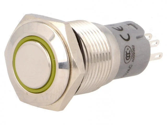 Pulsador Em Metal Com Anel Luminoso Amarelo