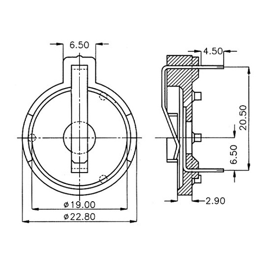 Soporte de Bater&iacute;a para Li-Cell  19mm (Cr2032)