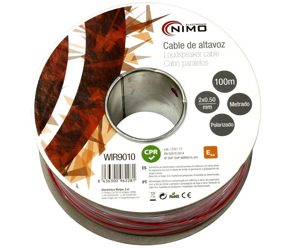 Cable para Altavoz 2x0.5mm, Rojo-Negro 100m