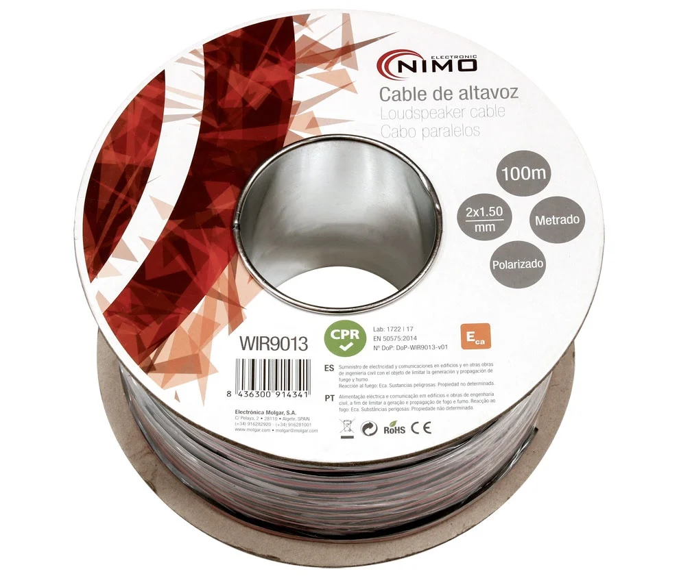 Cable para Altavoz 2x1.5mm, Rojo-Negro 100m