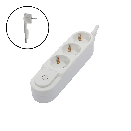 Bloco 3 Tomadas Schuko 16A C/Interrup.Branco 1.5M
