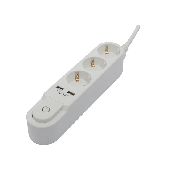 Bloque 3 Enchufes Schuko 16a 2 Usb W/Interno Blan.