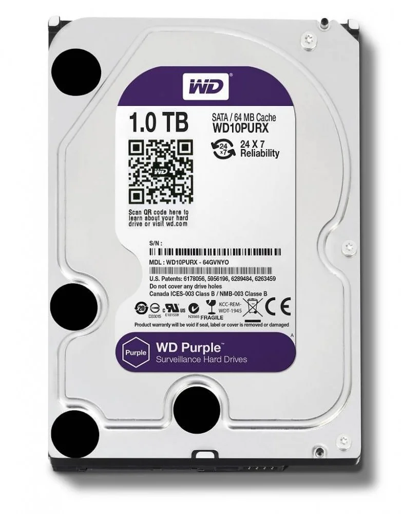 Disco Rígido Interno (Hdd) 3.5p Wd Purple, Wd10purz , 1tb de Capacidade, 64mb de Cache, Sata3 6 Gb/S