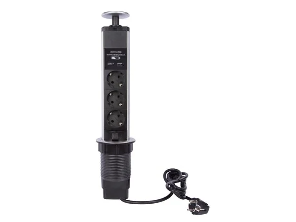 Tomada Tripla Pop-Up para Secretária com 2 X Usb - Schuko