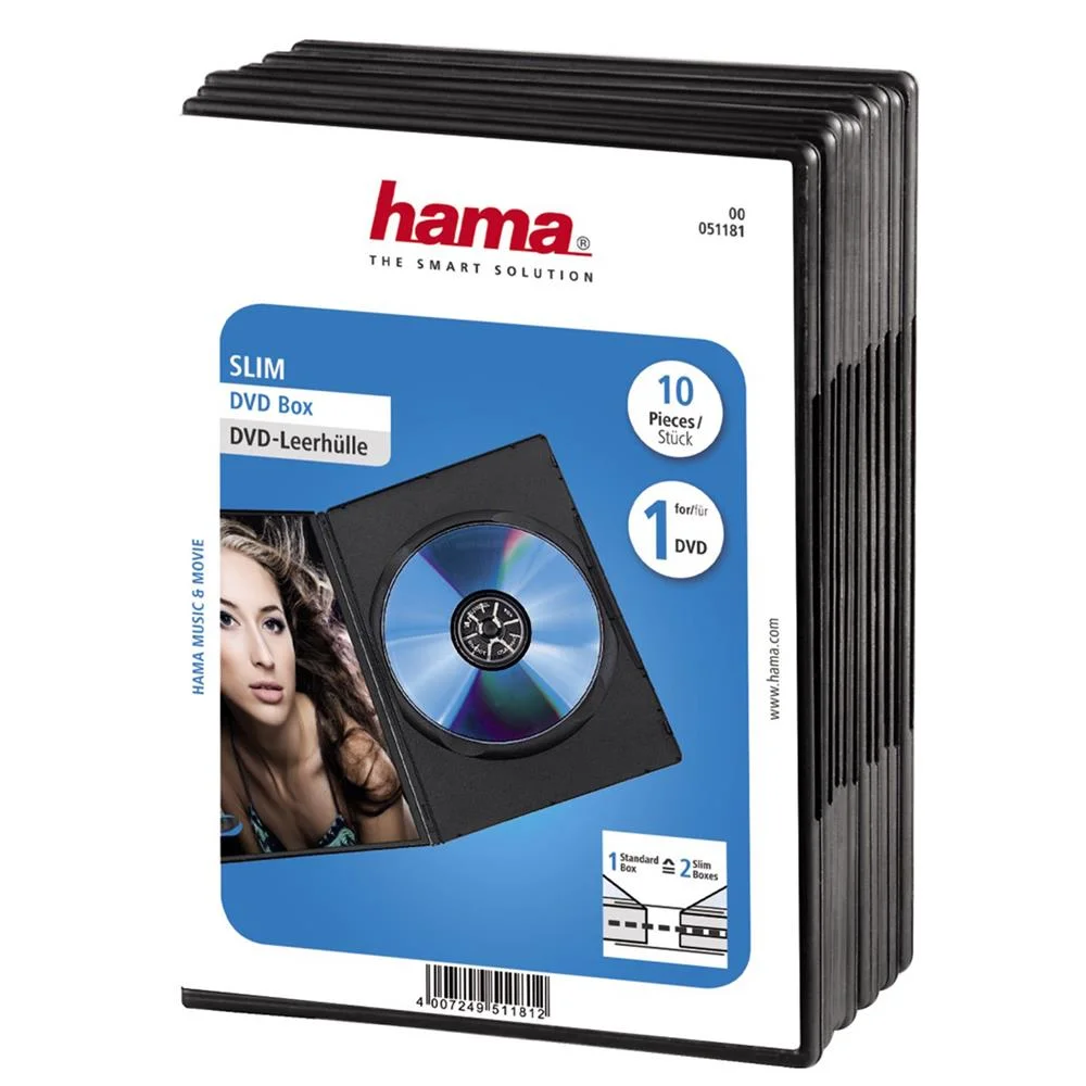 Pacote Hama Slim DVD Jewel Case com 10, preto.