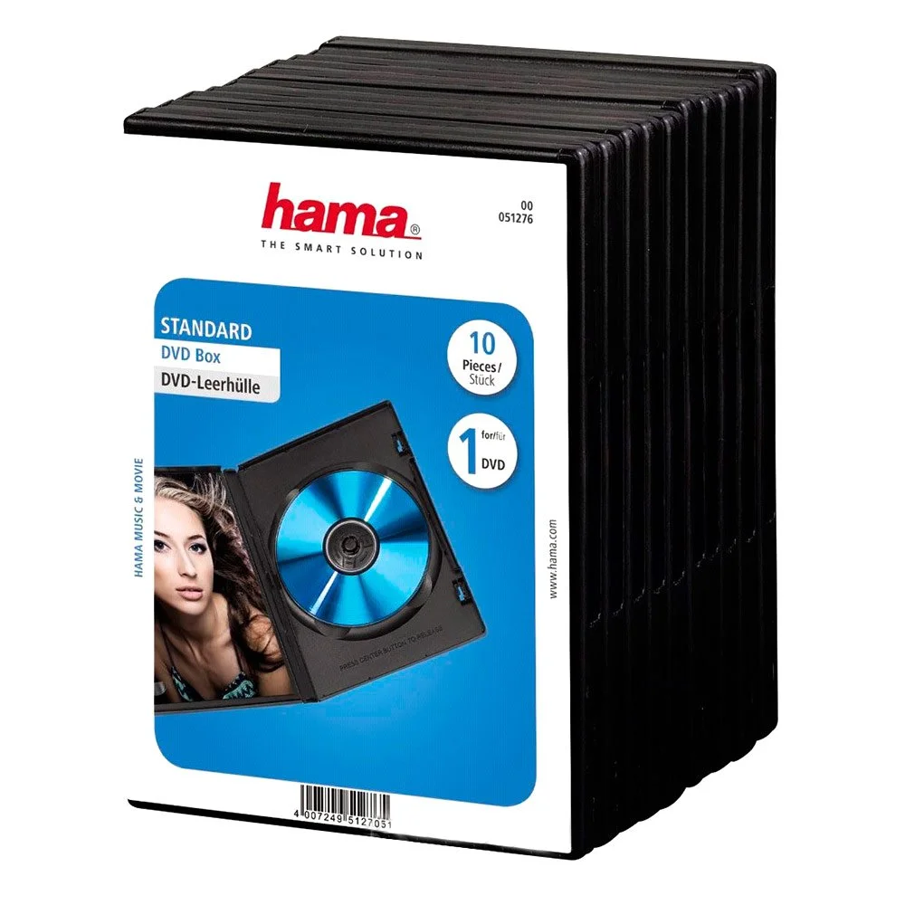 Pacote Hama Slim DVD Jewel Case com 10, preto.