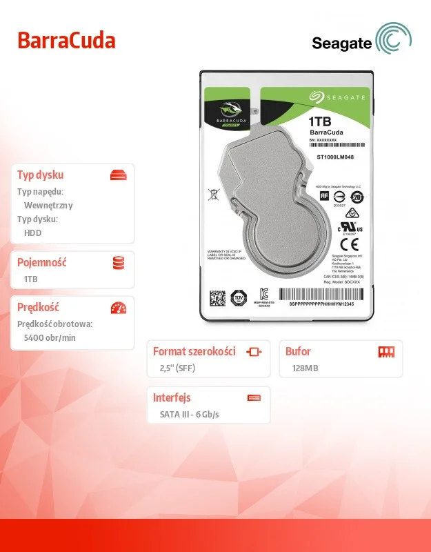 Disco Duro Seagate Barracuda 1tb/ 2.5"/ Sata Iii/ 128mb