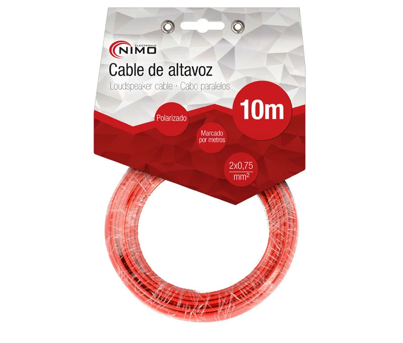 Cable para Altavoz 2x0.75mm, Rojo-Negro 10m