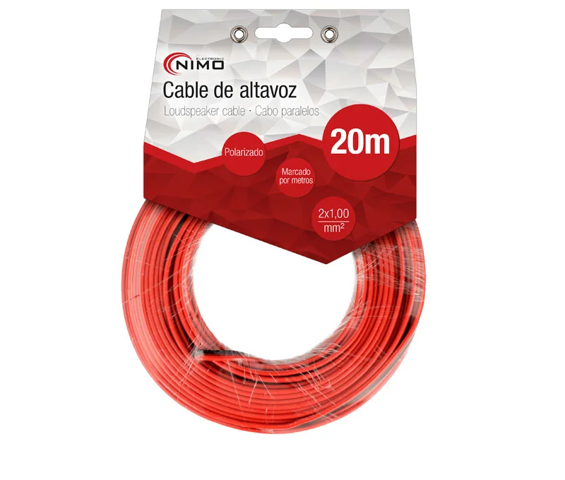 Cable para Altavoz 2x1.0mm, Rojo-Negro 20m