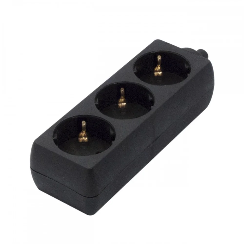 Bloco 3 Tomadas Schuko 3x16A sem Cabo Preto
