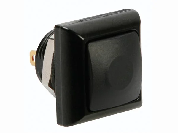 Mini Square Metal Push Button With Black Button 1p Spst Off-(On)