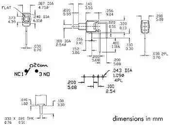 90° Vertical Subminiature Push-Button Switch - Spdt Off-(On)