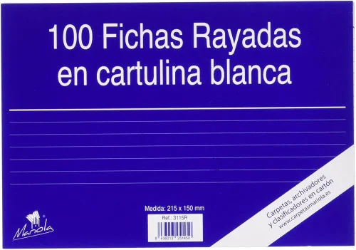 100 Fichas de Cartulina Rayada (215x160 Mm) Nº. 5.