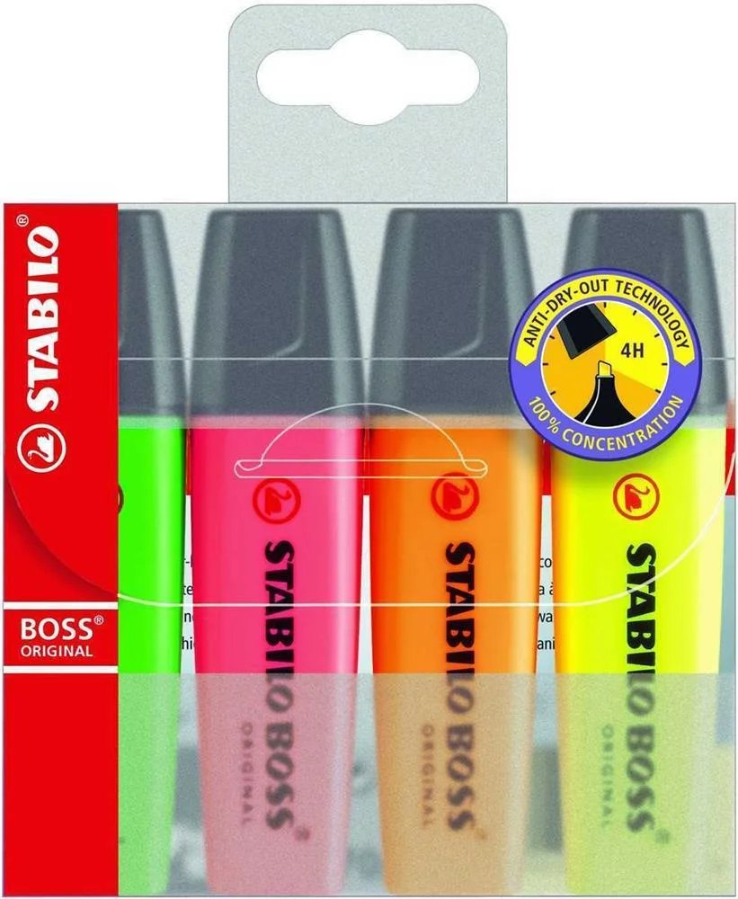 Estuche 4 Marcadores Fluorescentes Boss Trazo 2/5.