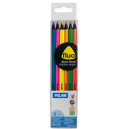Caixa de 6 Lápis Coloridos Fluo Black Wood Milan .