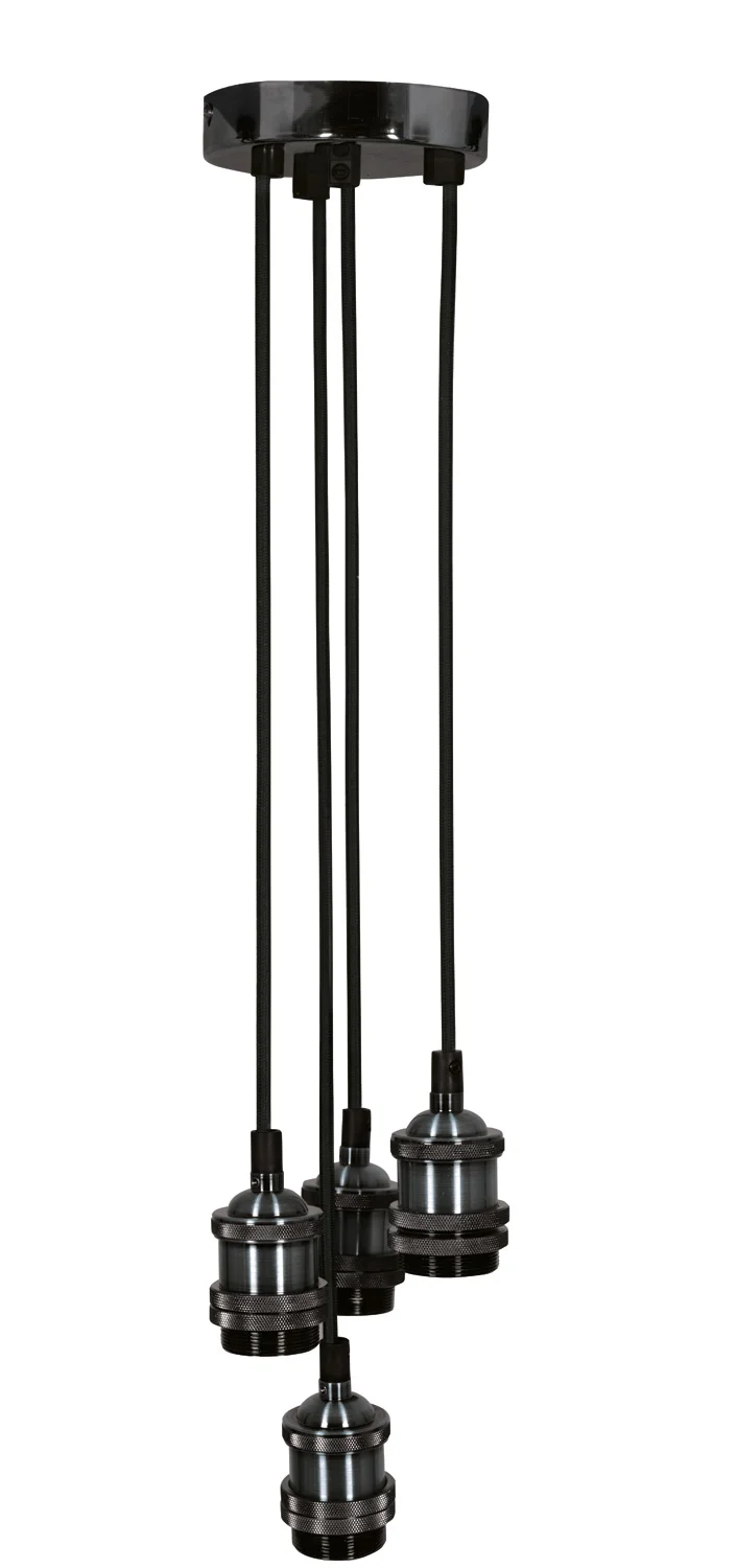 Candeeiro Pendente E27 Quad Cromado Preto