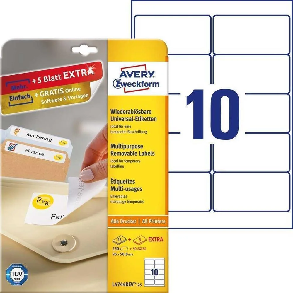 Avery Zweckform L4744rev-25, Blanco, Rectángulo, .