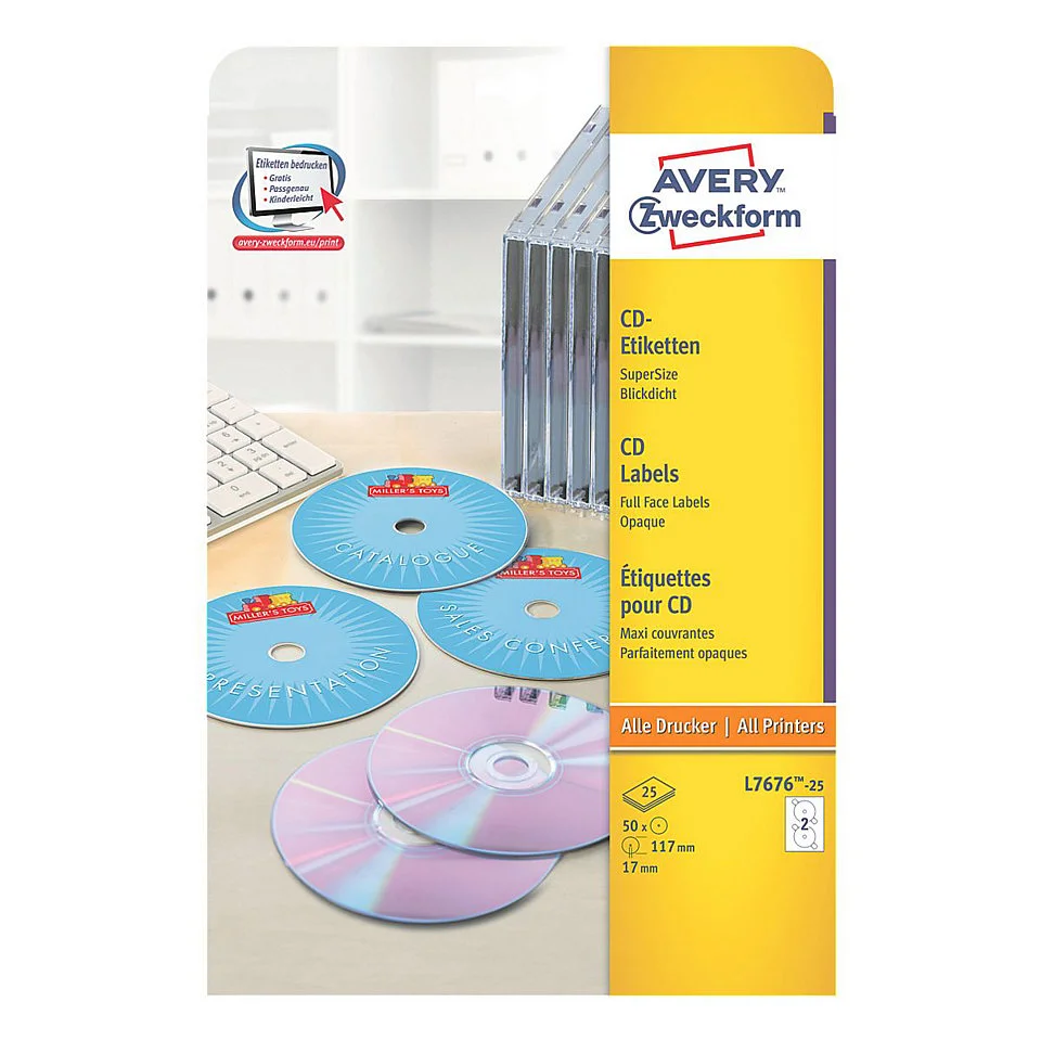 Avery L7676-25, Branco, Etiqueta de Impressora Au.