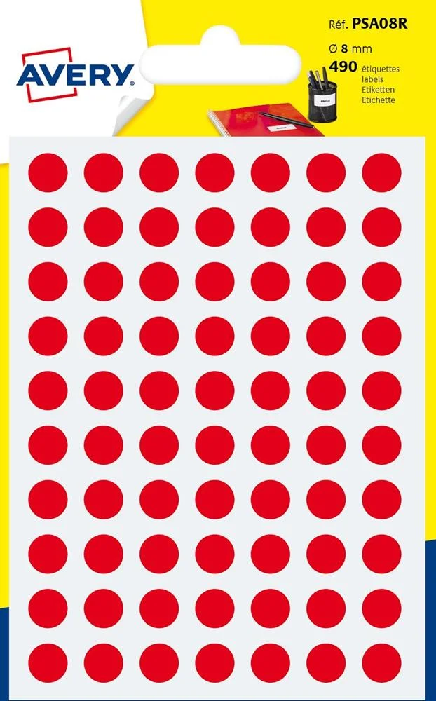 Avery Psa08r, Vermelho, Círculo, Permanente, Univ.