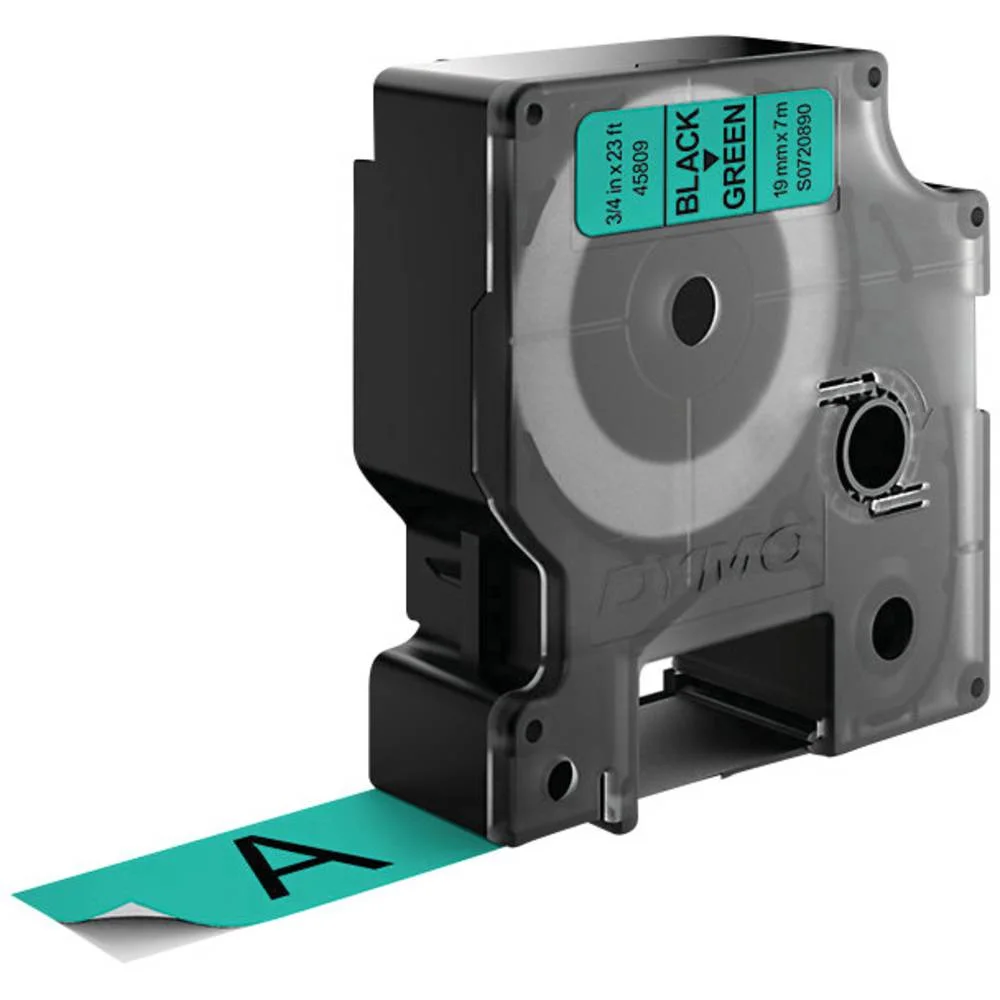 Dymo D1 Label Maker Tape 45809, Black On Green (19mm X 7m)