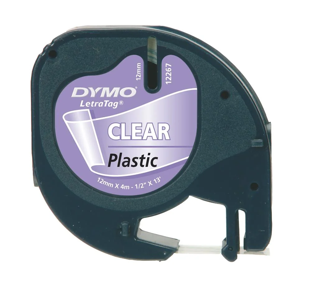 Dymo Letratag-Band, Plastik 12mm X 4m Schwarz->transparent