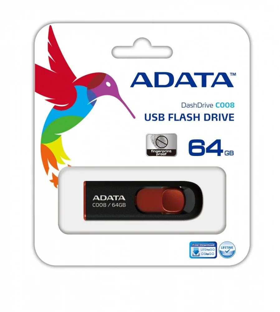 Pendrive 64gb Usb2.0 Adata Ac008 Preto / Vermelho