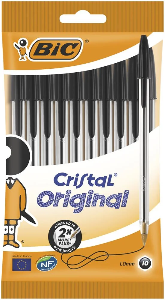 Bolsa 10 Boligrafos Cristal Con Cuerpo Transparen.
