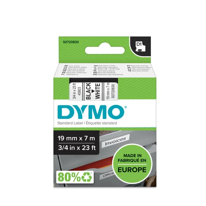 Cinta Rotuladora D1 19mmx7m Negro/Blanco Dymo S07.