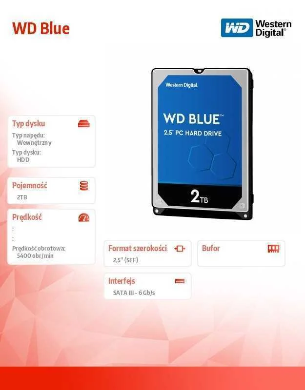 Wd Blue       6.4cm (2.5")  2tb Sata3 5400  128mb Wd20spzx Intern