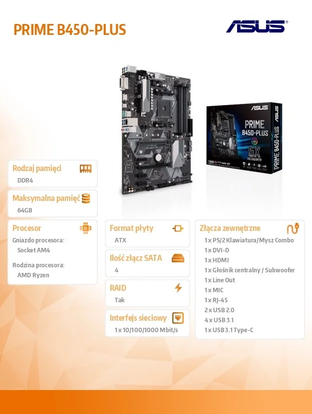 Asus Prime B450-Plus Amd B450 Socket Am4 Atx