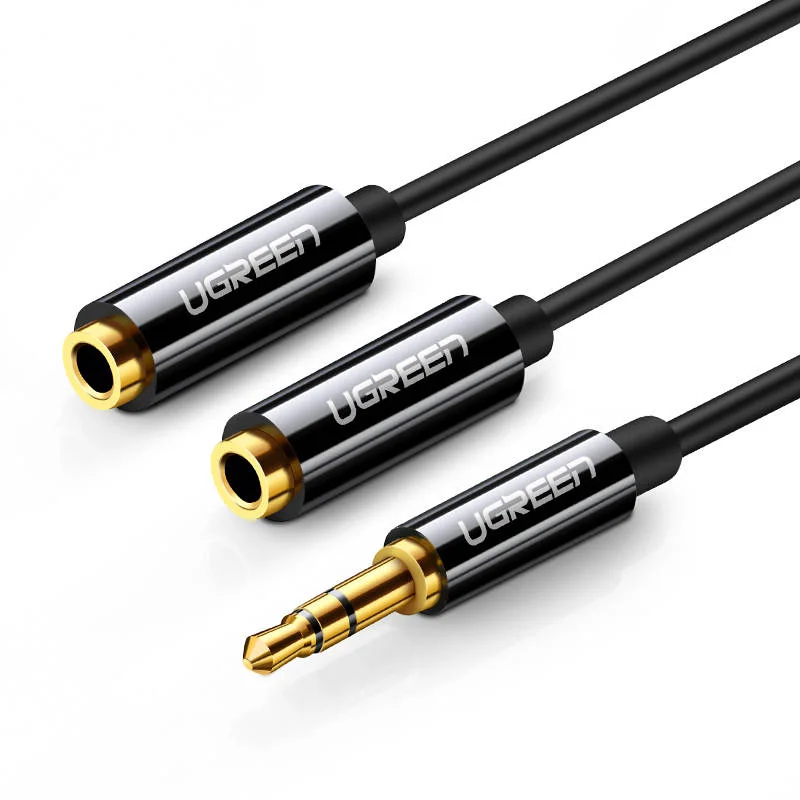 Aux Audio Rozbocovac 3,5mm Jack Kabel Ugreen Av123, 25cm (Cerný)