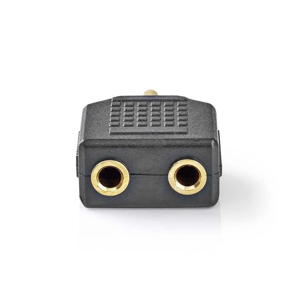 Adaptador de Audio Estéreo | 3.5 Mm Macho | 2x 3.5 Mm Hembra | Chapado En Oro | Recto | Abs | Negro 