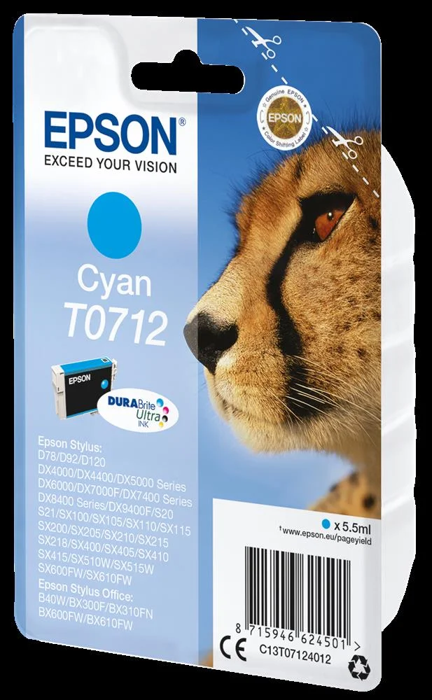 Tinteiro Epson T0712 Ciano - B40/110, Bx3xx/600, D120, Dx74xx/84xx/9400, Sx2xx/4xx5/5xx/6xx