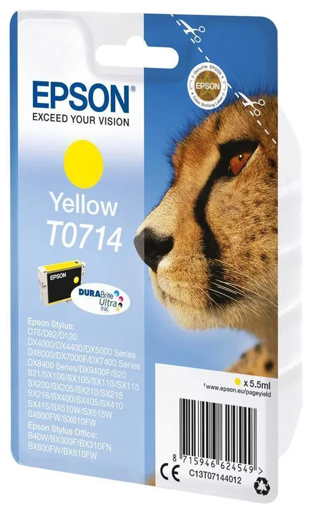 Tinteiro Epson T0714 Amarelo - B40/110, Bx3xx/600, D120, Dx74xx/84xx/9400, Sx2xx/4xx5/5xx/6xx