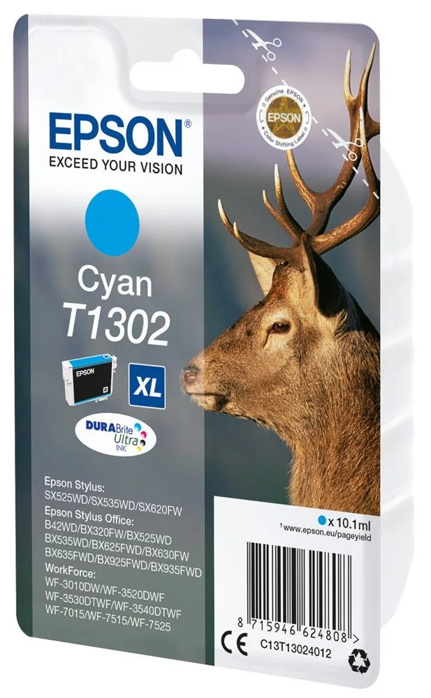 Tinteiro Epson T1302 Ciano Xl - Stylus B42,Bx320/5x5/625/630/9x5,Sx5x5/620 & Wf-3010/3520/3540/7x15
