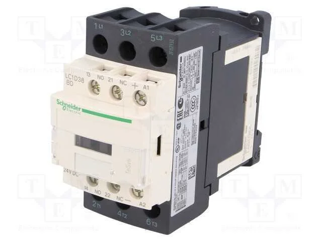 Contator: 3 Polos, No X3, Contatos Auxiliares: No + Nc, 24vdc, 38a