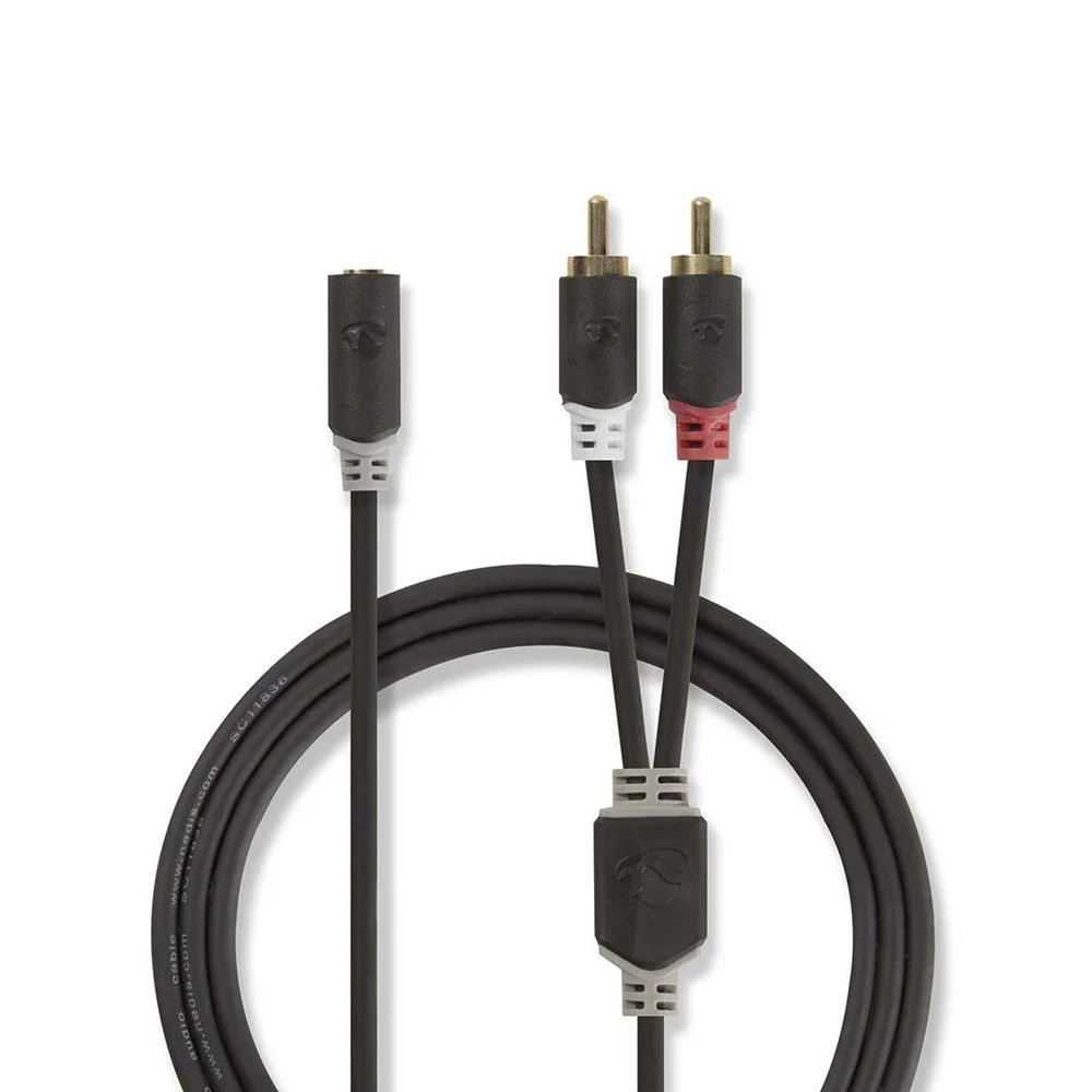 Cabo de áudio 2x RCA Macho - Fêmea de 3.5mm