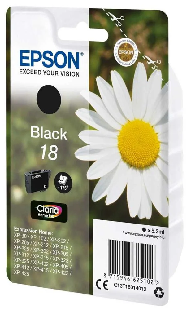 Epson Tinteiro Preto 18  Xp102/Xp205/Xp305/Xp405 C/Alarme
