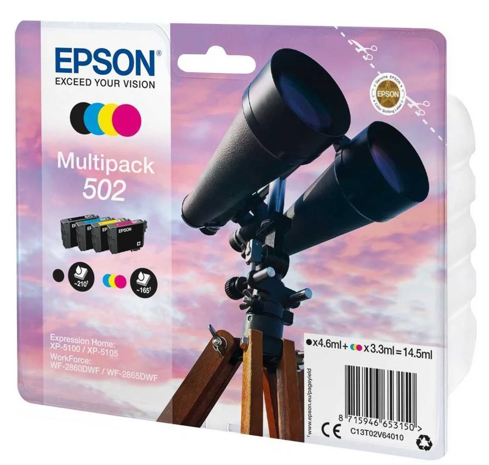 Tinteiro Epson 502 Multipack 4 Cores + Alarme Rf - Xp-5100/5, Wf-2860/5