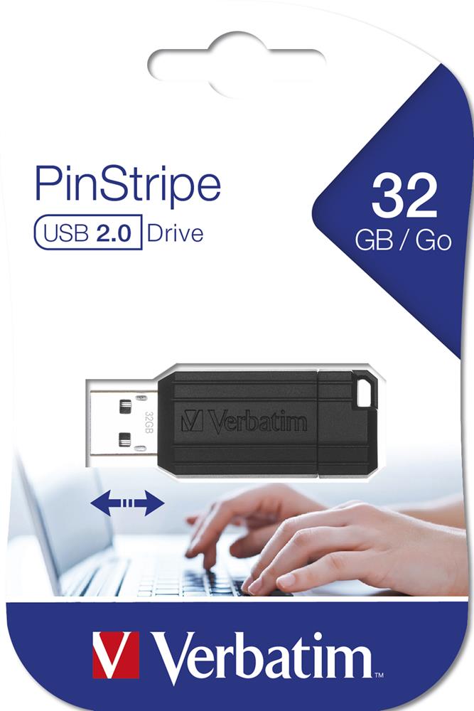Pen Verbatim 32gb Usb 2.0 Pinstripe Black